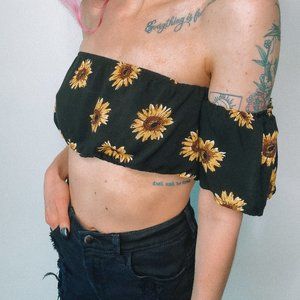 Sunflower Over The Shoulder Crop Top